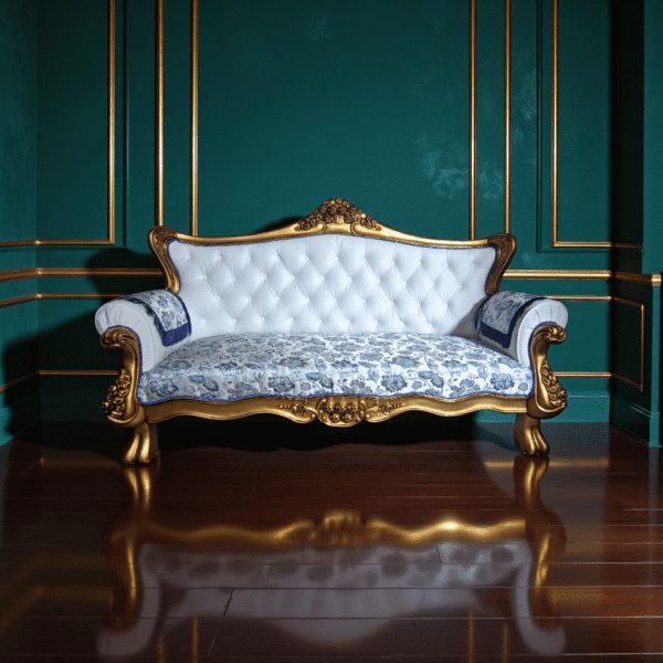 Maharaja Azure Royale Hand-Carved Sofa