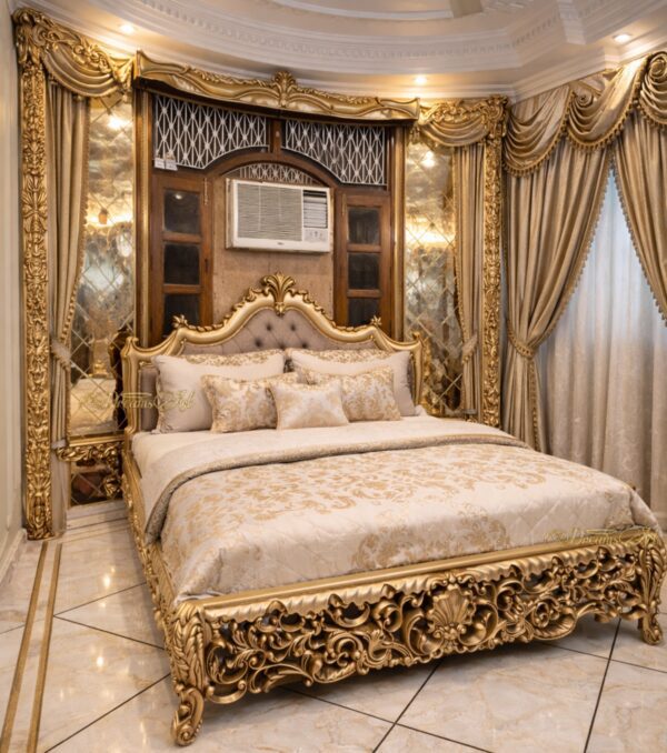 Imperial Maharaja Hand-Carved Gold Luxury Bed