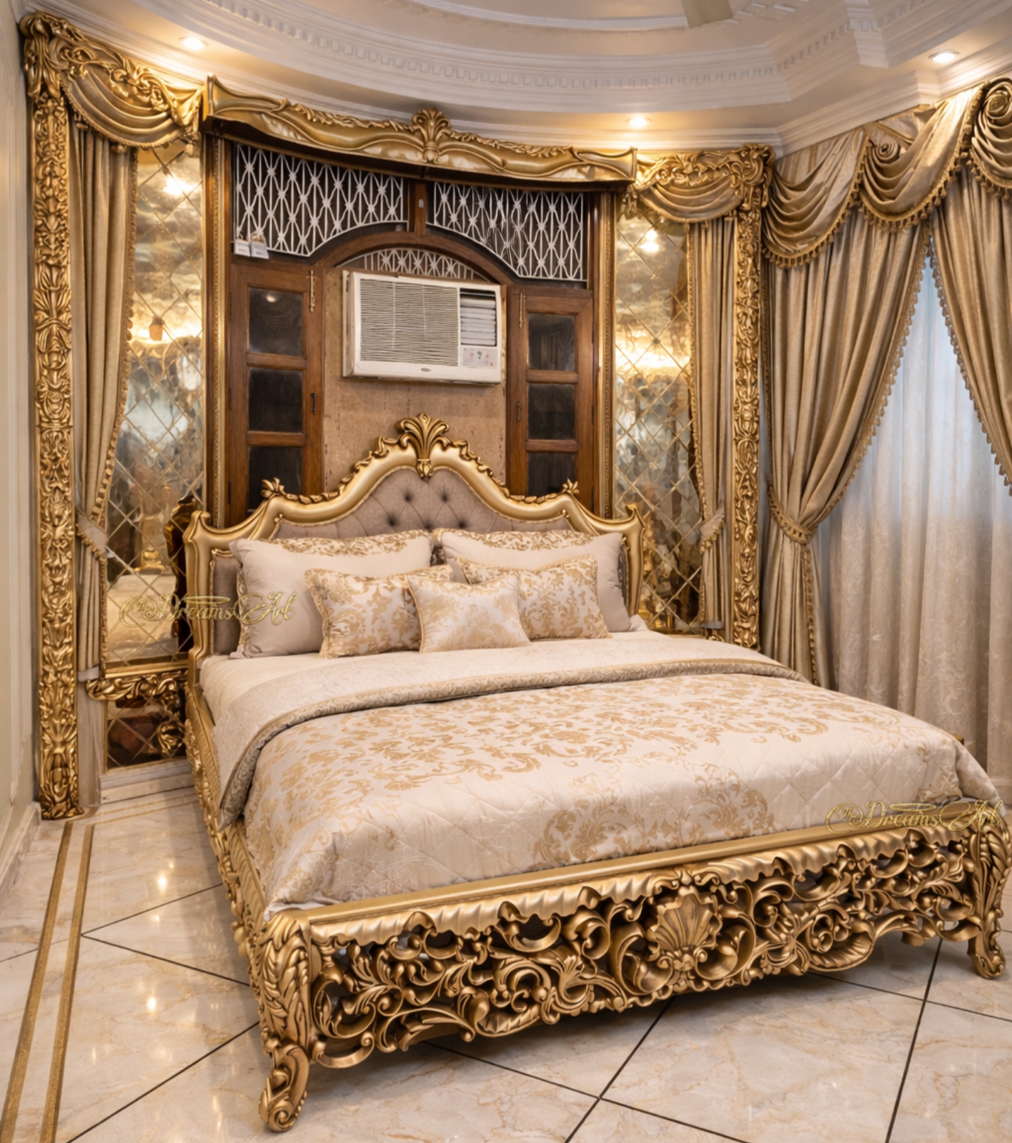 Imperial Maharaja Hand-Carved Gold Luxury Bed