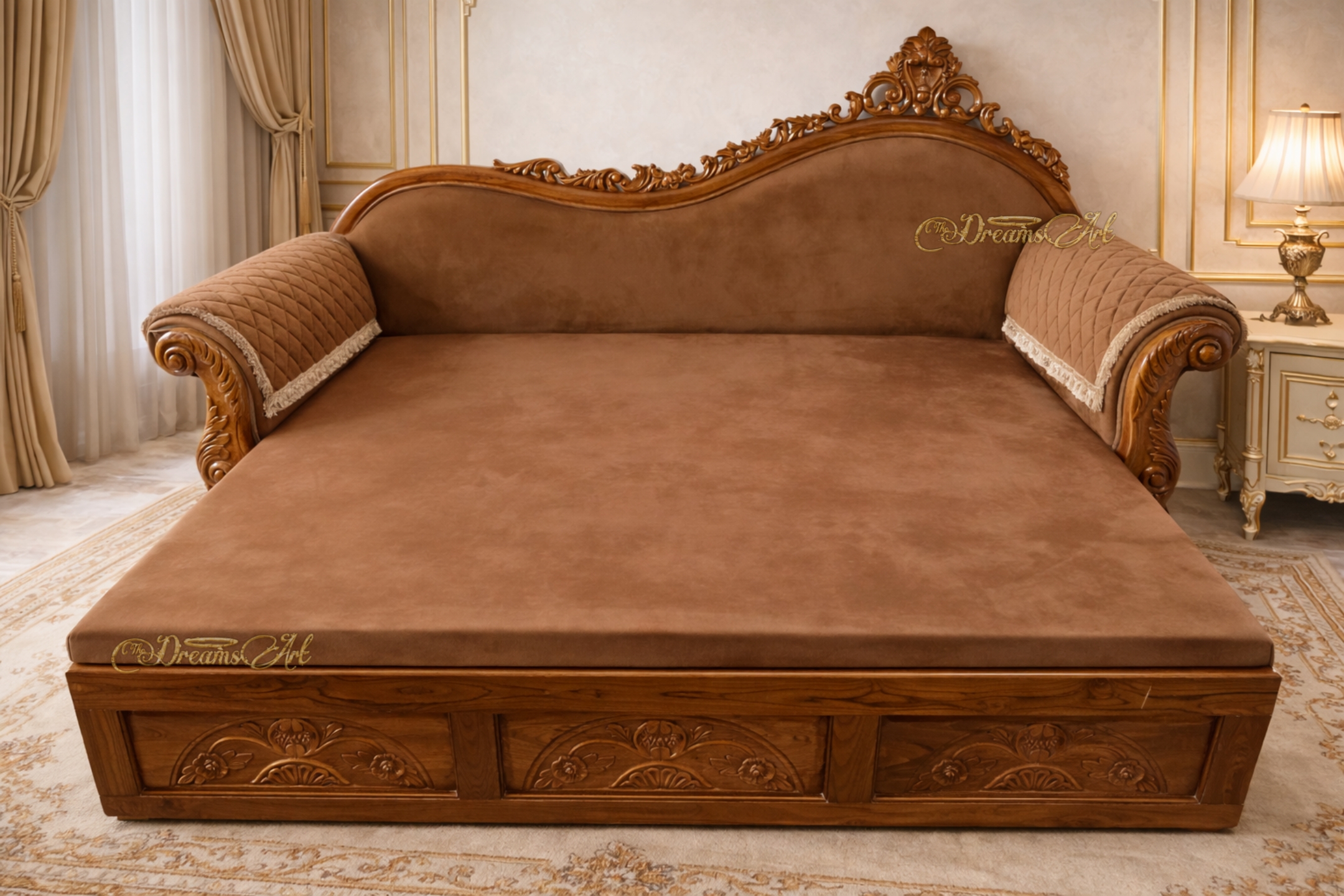 The Maharaja Crest Hand-Carved Sofa Cum Bed