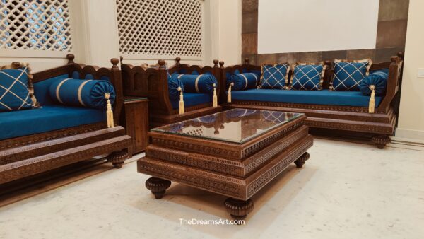 Royal Heritage Hand-Carved Luxury Wooden Rajasthani Sofa Set (2+2+3)