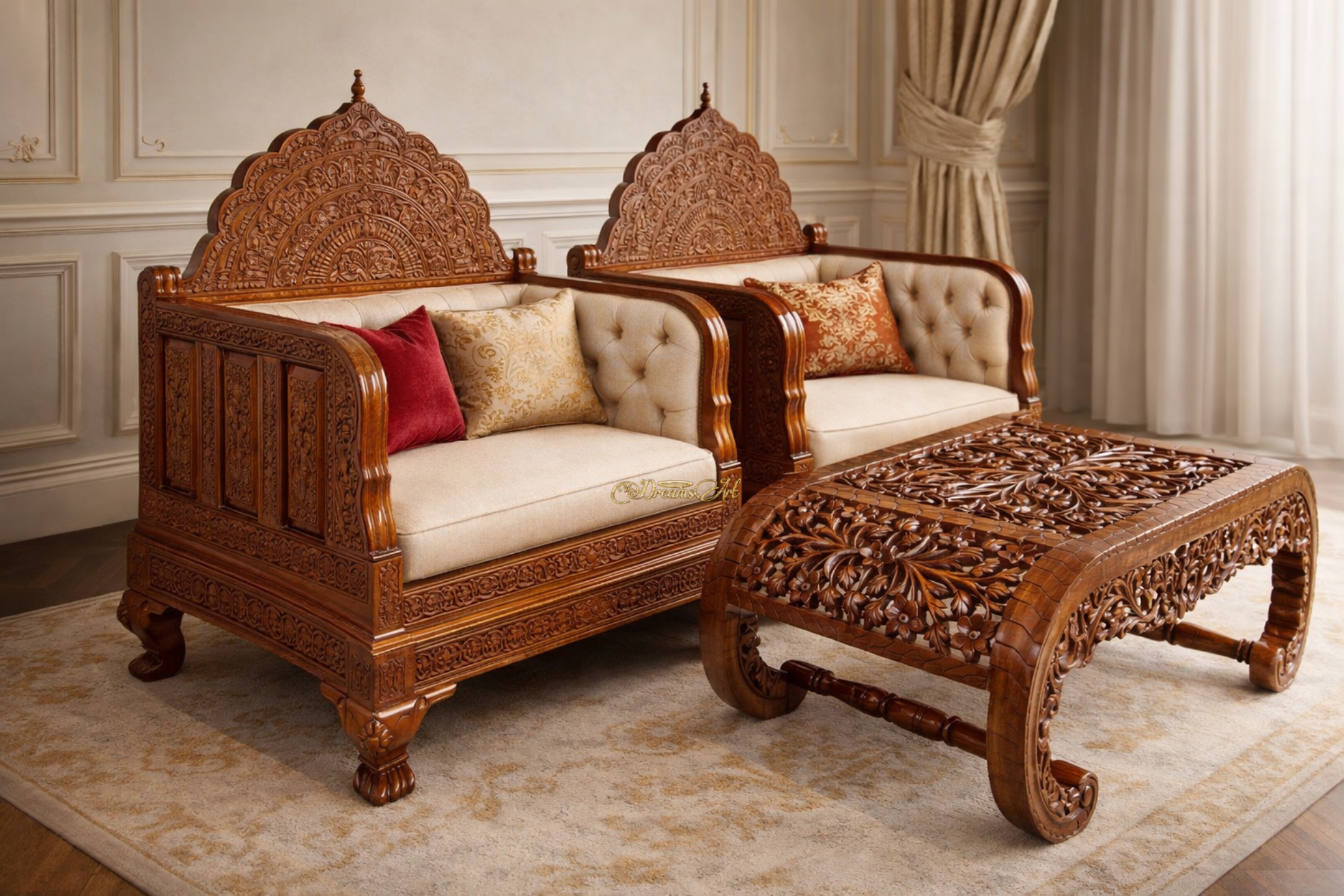 The Nawabi Heritage Hand-Carved Diwan Seating Set