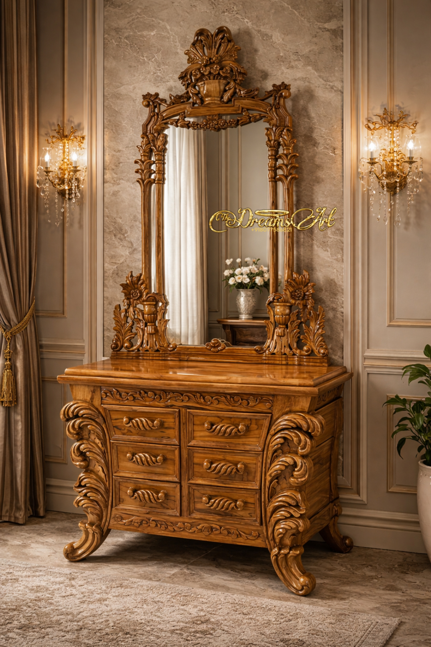 The Maharaja Aura – Royal Hand-Carved Dressing Table