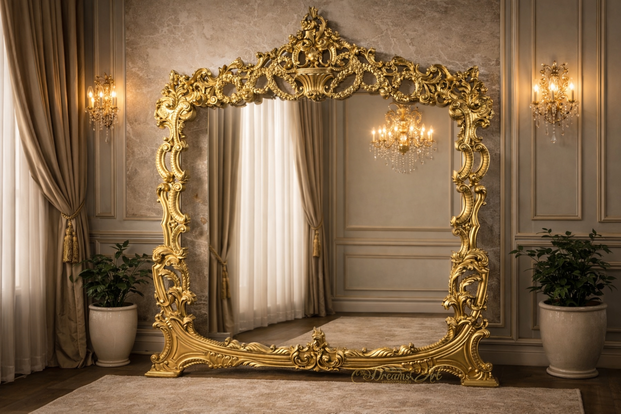 The Golden Maharaja – Grand Hand-Carved Royal Mirror Frame