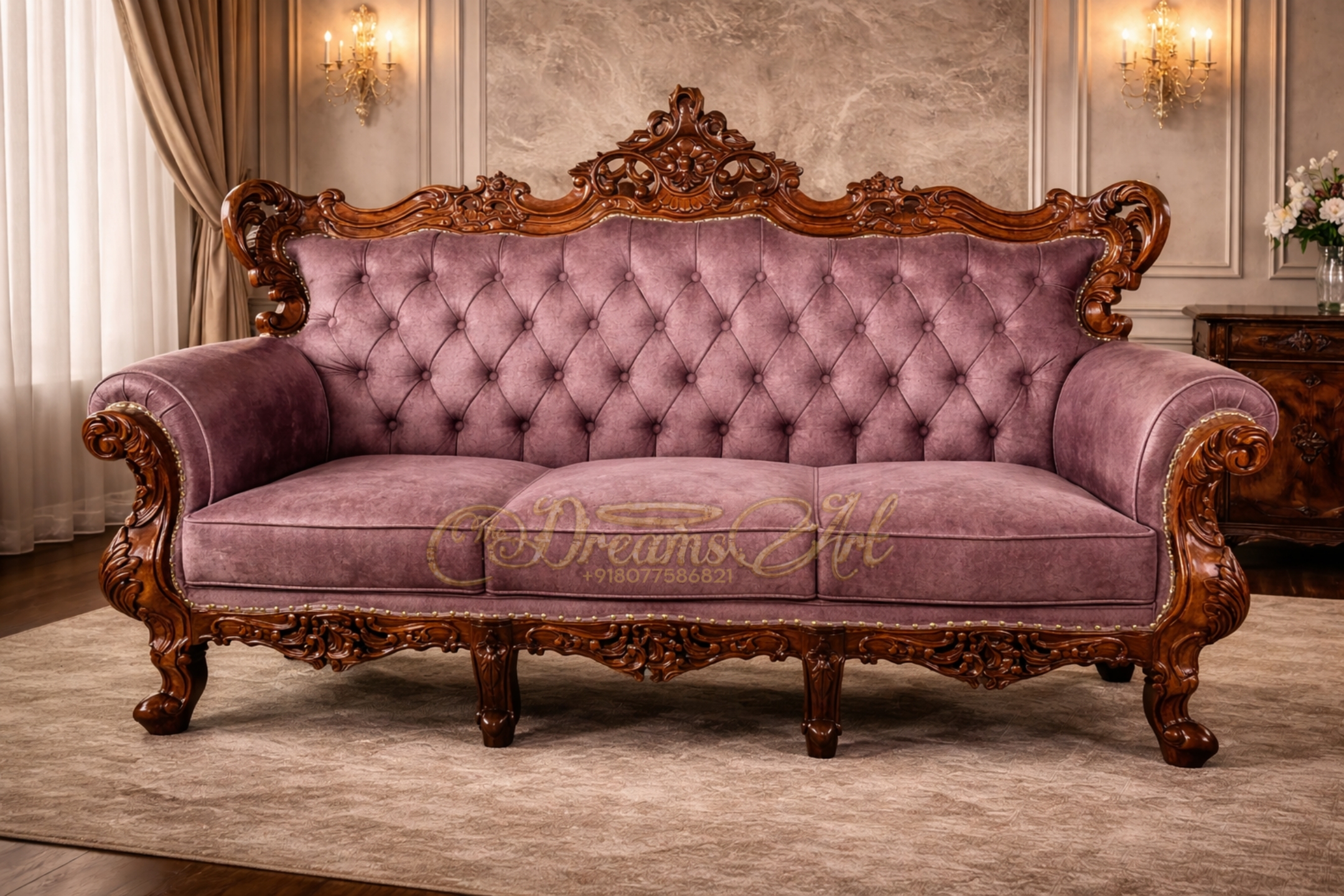 The Imperial Blush – Royal Hand-Carved Luxury Sofa