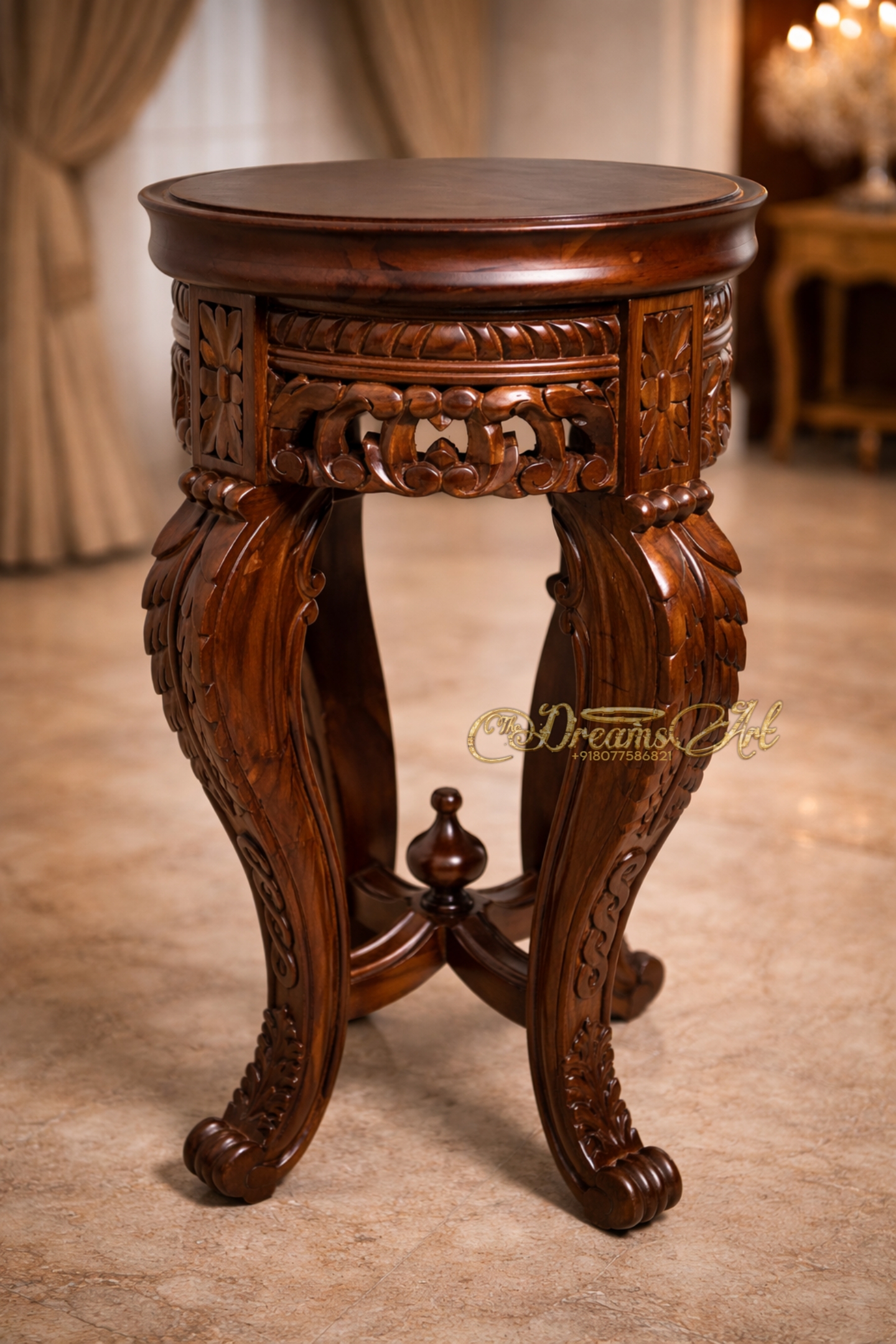 The Aurelius Hand-Carved Wooden Pedestal Table