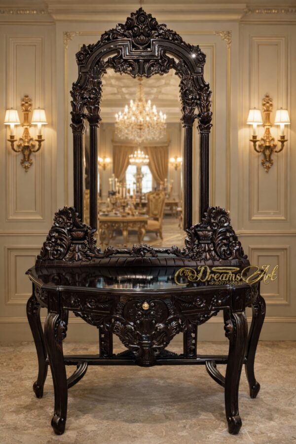The Noir Empress Hand-Carved Console Table with Frame