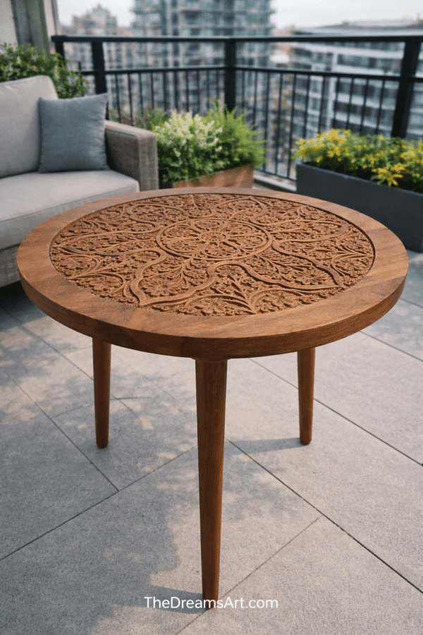 Terra Mandala Hand-Carved Wooden Stool