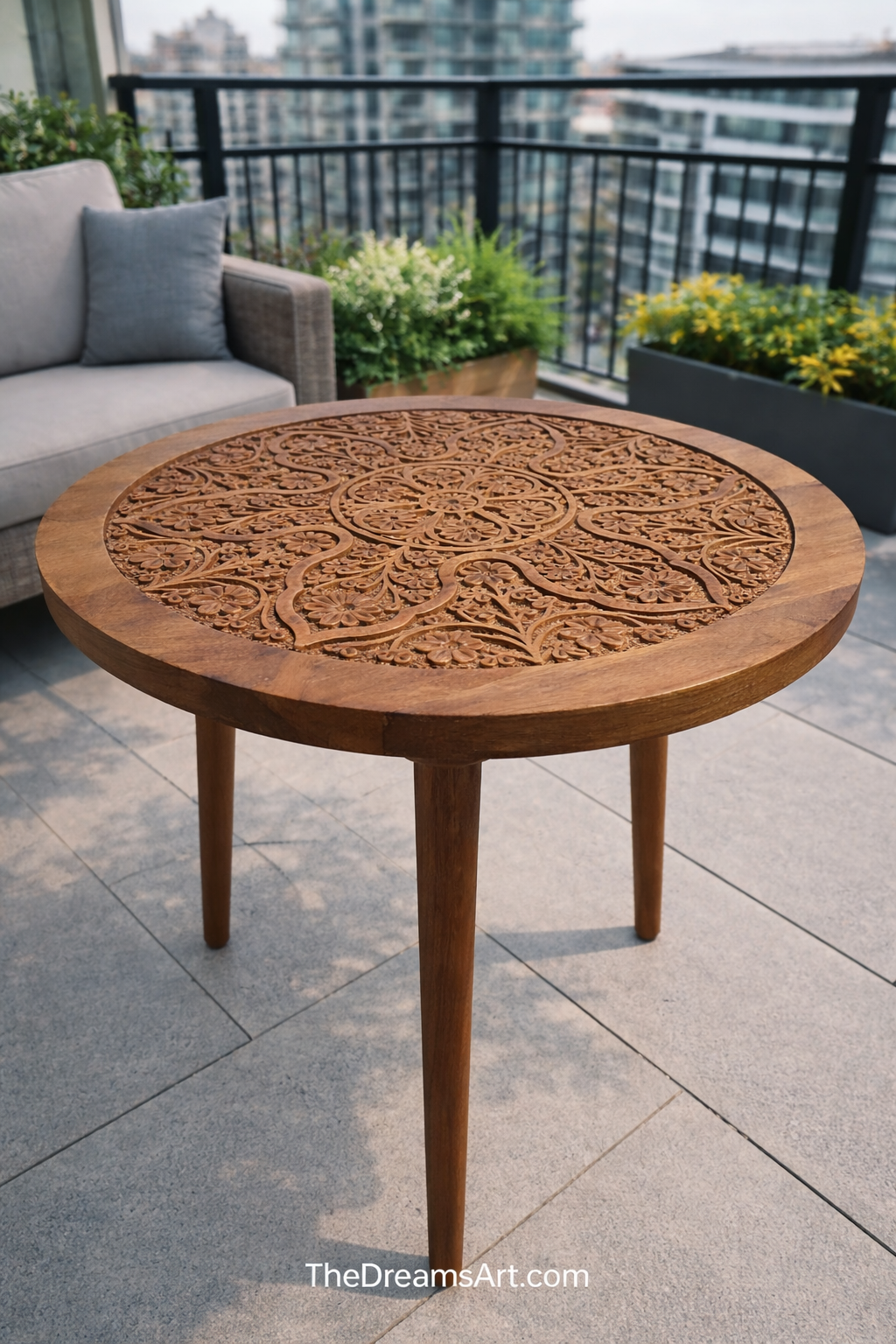 Terra Mandala Hand-Carved Wooden Stool