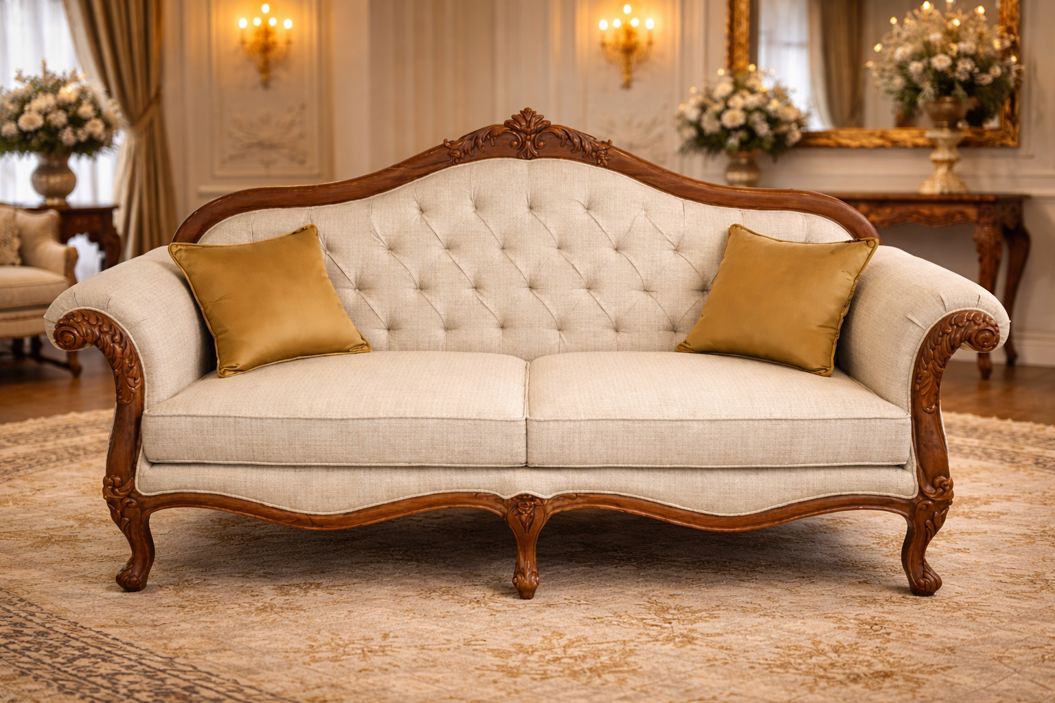 The Ivory Crest Hand-Carved Royal 3-Seater Sofa