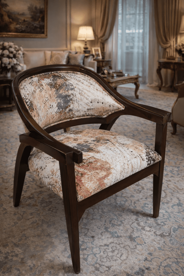 Royal Curve Walnut Wooden Accent Chair
