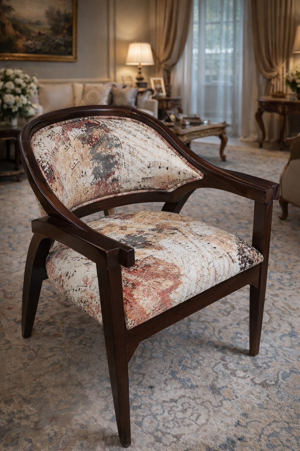 Royal Curve Walnut Wooden Accent Chair