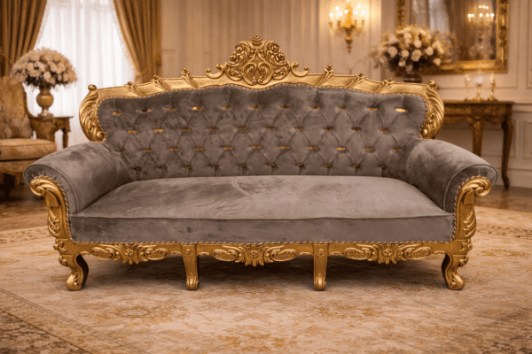 The Imperial Ash Gold Hand-Carved Royal 3-Seater Sofa