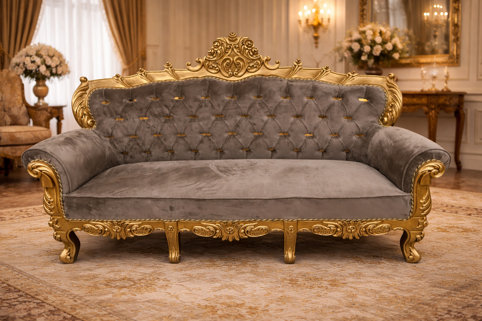 The Imperial Ash Gold Hand-Carved Royal 3-Seater Sofa