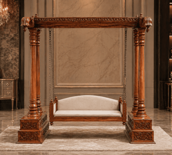 Royal Classic Teakwood Swing Sofa (Minimal Carved Jhula)