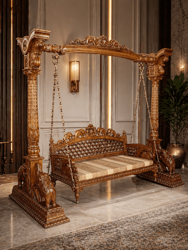 Royal Maharaja Hand-Carved Wooden Jhula Sofa