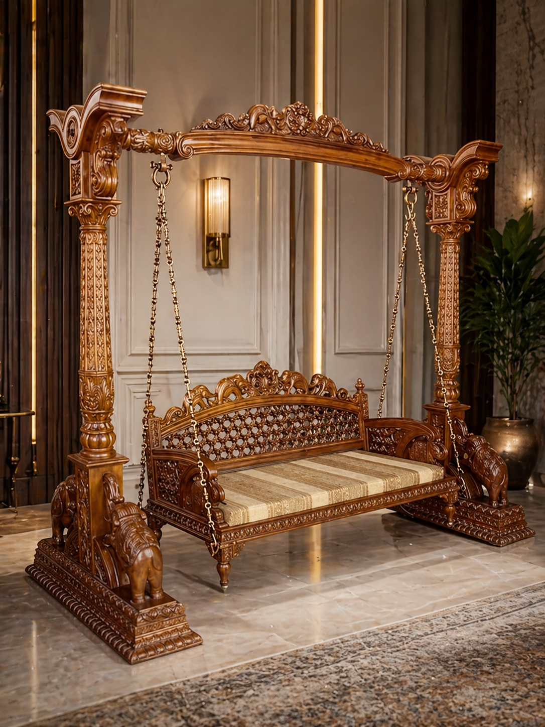 Royal Maharaja Hand-Carved Wooden Jhula Sofa