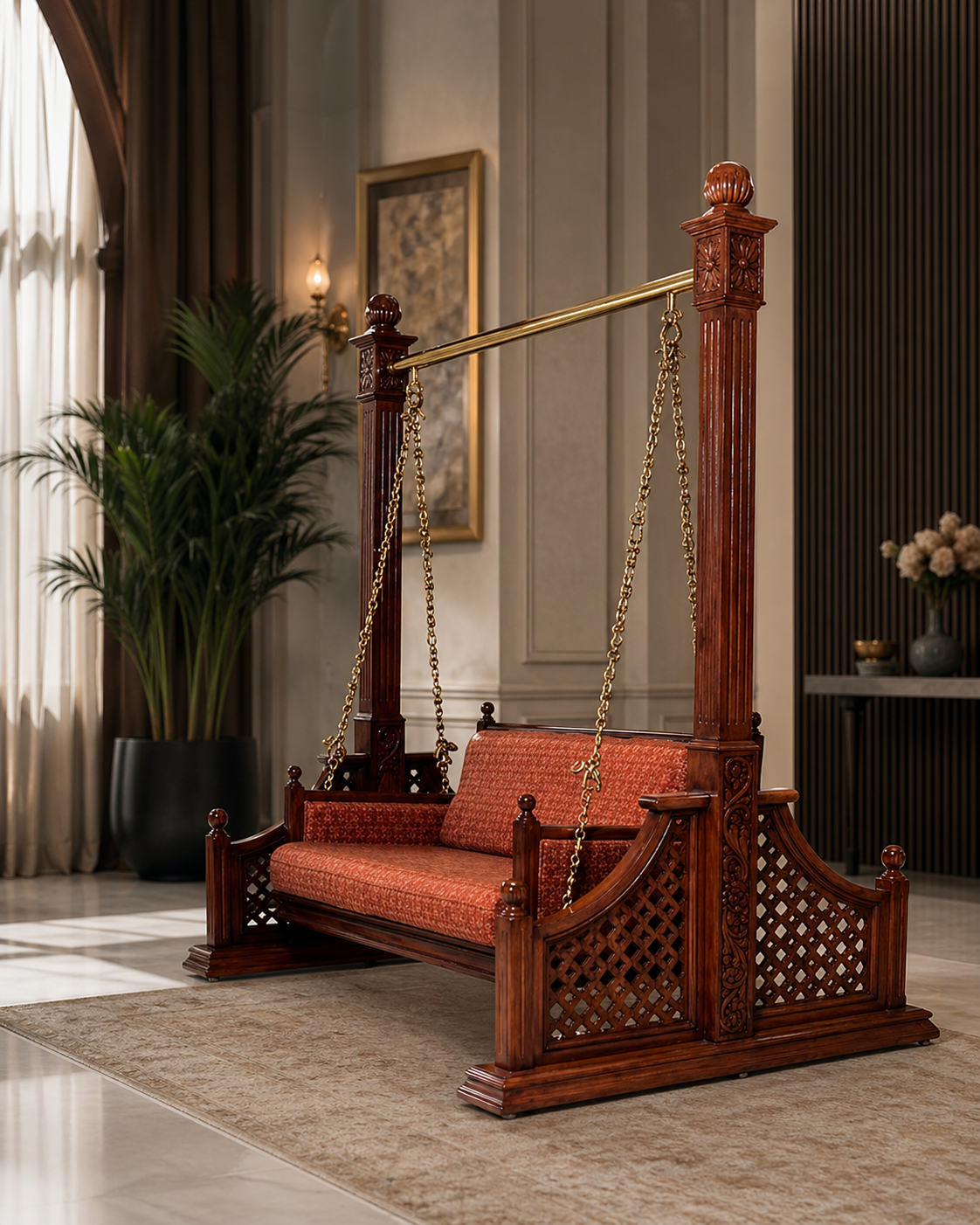 Imperial Carved Wooden Swing Sofa with Stand