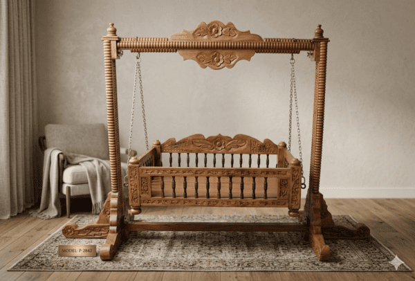 Royal Heritage Hand-Carved Wooden Jhula Cradle