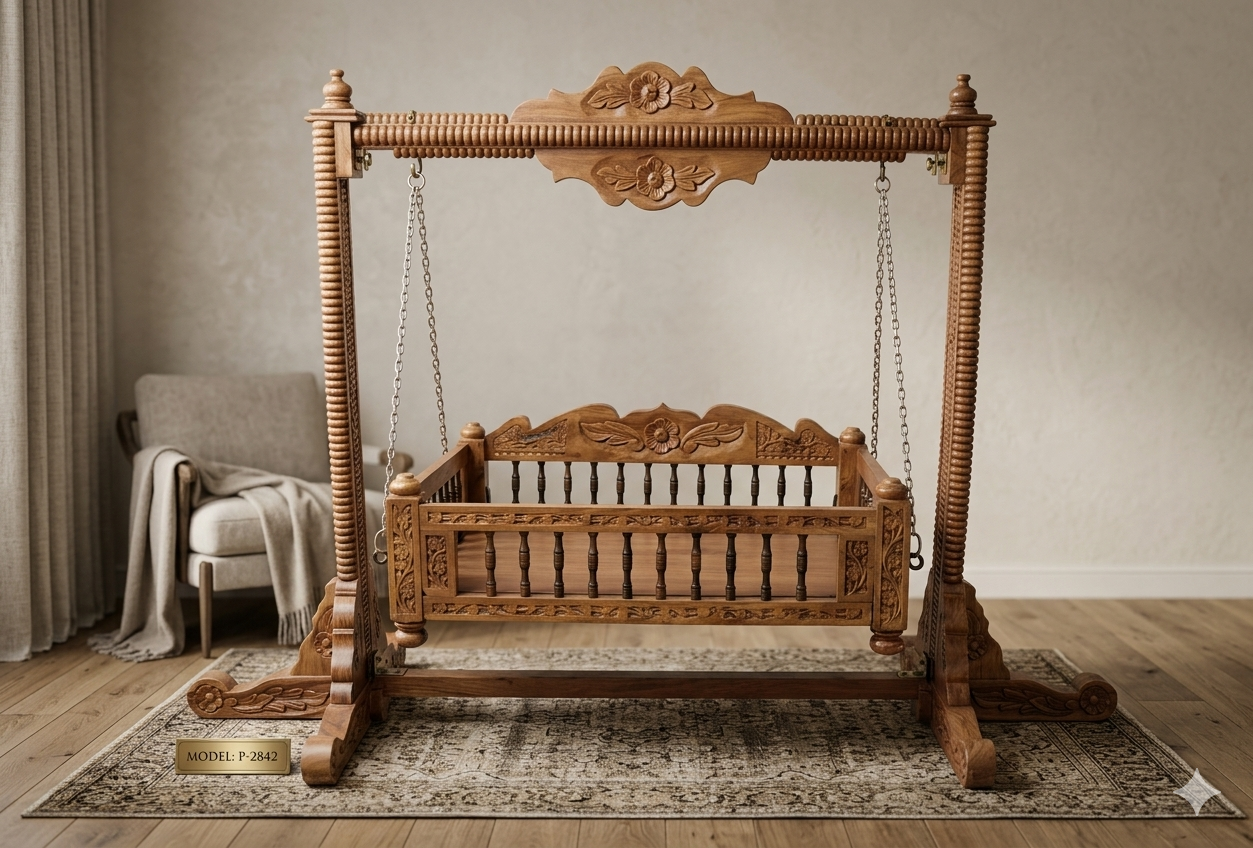 Royal Heritage Hand-Carved Wooden Jhula Cradle
