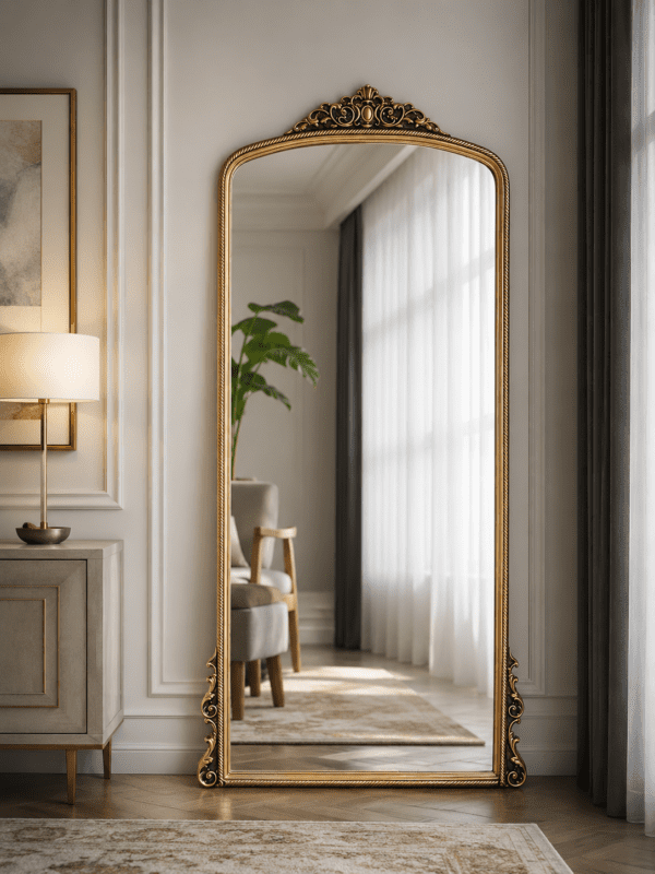 Royal Heritage Gold Arch Mirror – Hand-Carved Luxury Floor Mirror Royal Heritage Gold Arch Mirror – Hand-Carved Luxury Floor Mirror