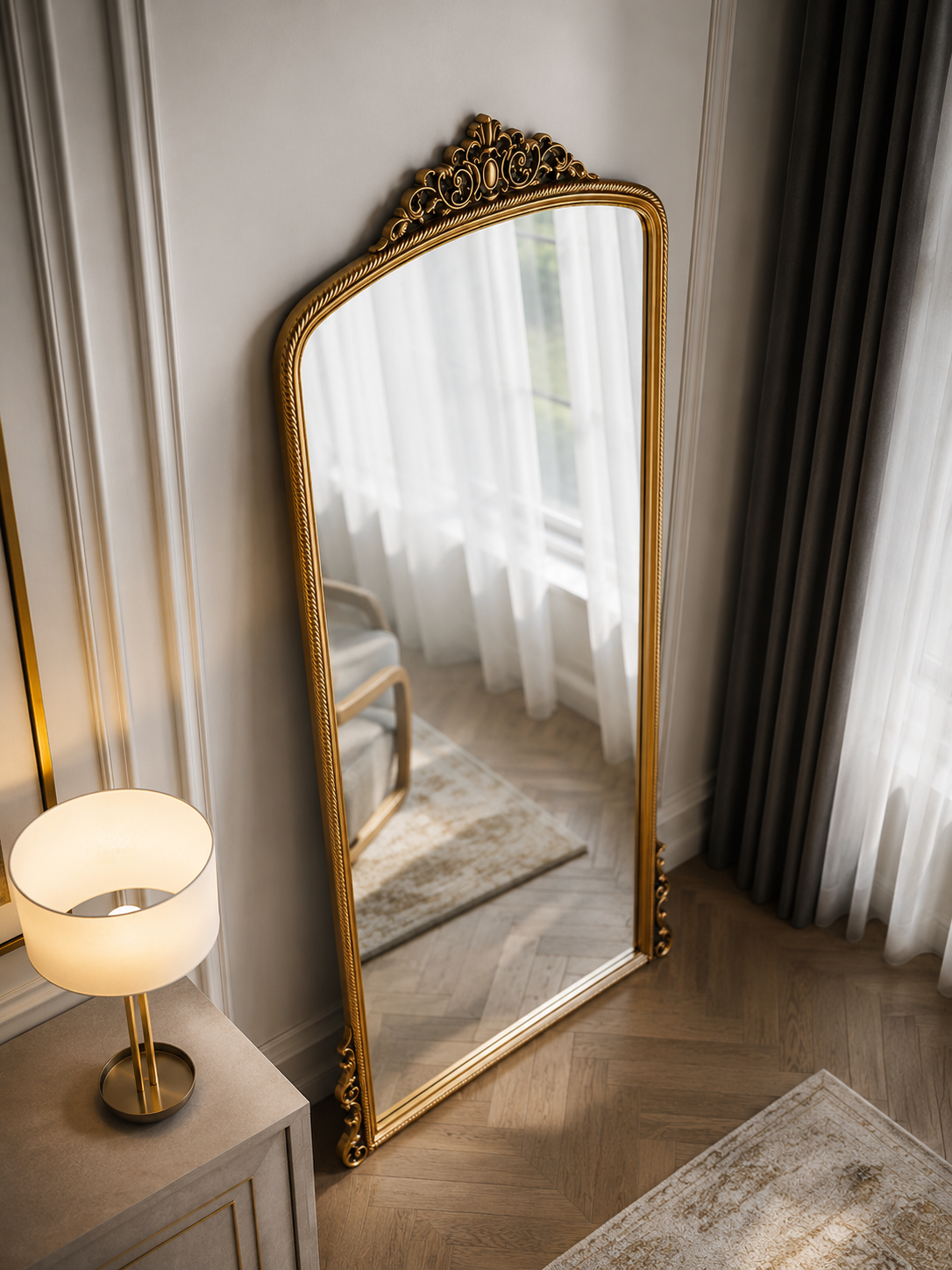 Royal Heritage Gold Arch Mirror – Hand-Carved Luxury Floor Mirror Royal Heritage Gold Arch Mirror – Hand-Carved Luxury Floor Mirror