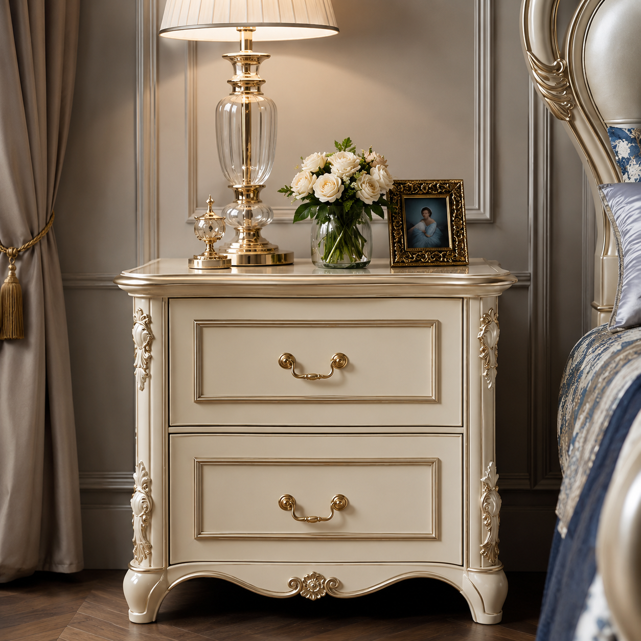 Royal Pearl Majesty – Hand-Carved Luxury Tufted Bed Royal Pearl Majesty – Hand-Carved Luxury Tufted Bed