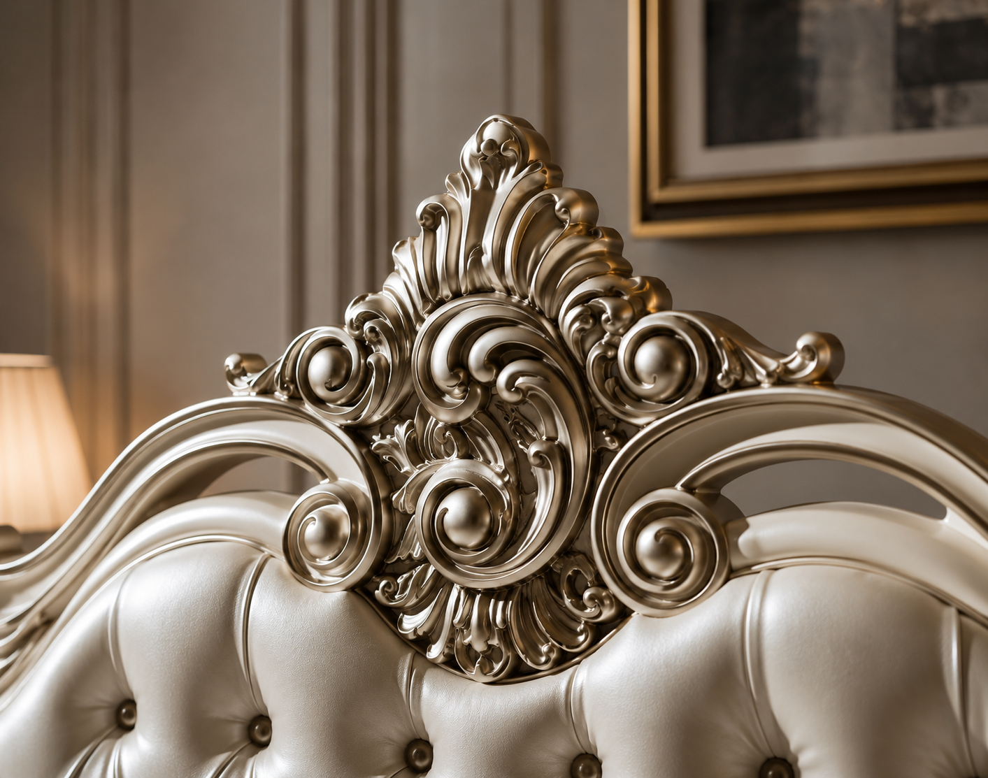 Royal Pearl Majesty – Hand-Carved Luxury Tufted Bed Royal Pearl Majesty – Hand-Carved Luxury Tufted Bed