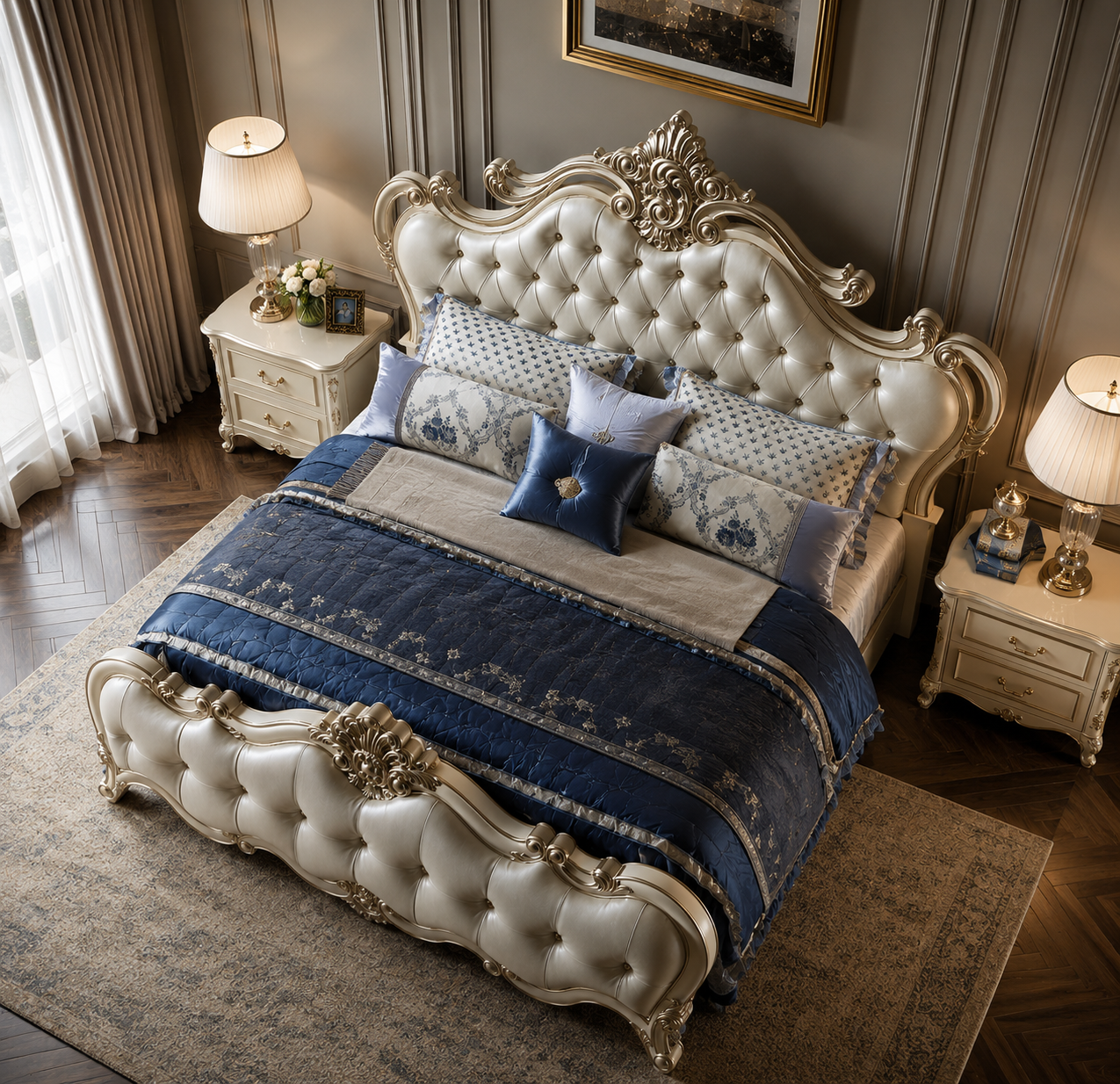 Royal Pearl Majesty – Hand-Carved Luxury Tufted Bed Royal Pearl Majesty – Hand-Carved Luxury Tufted Bed