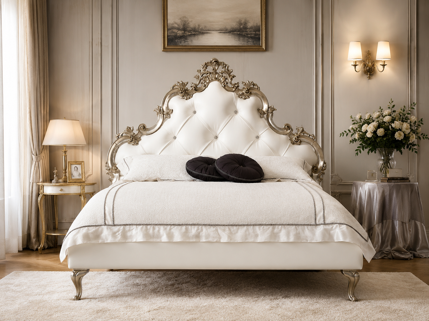 Royal Versailles Tufted Bed – Hand-Carved Luxury Bedroom Masterpiece