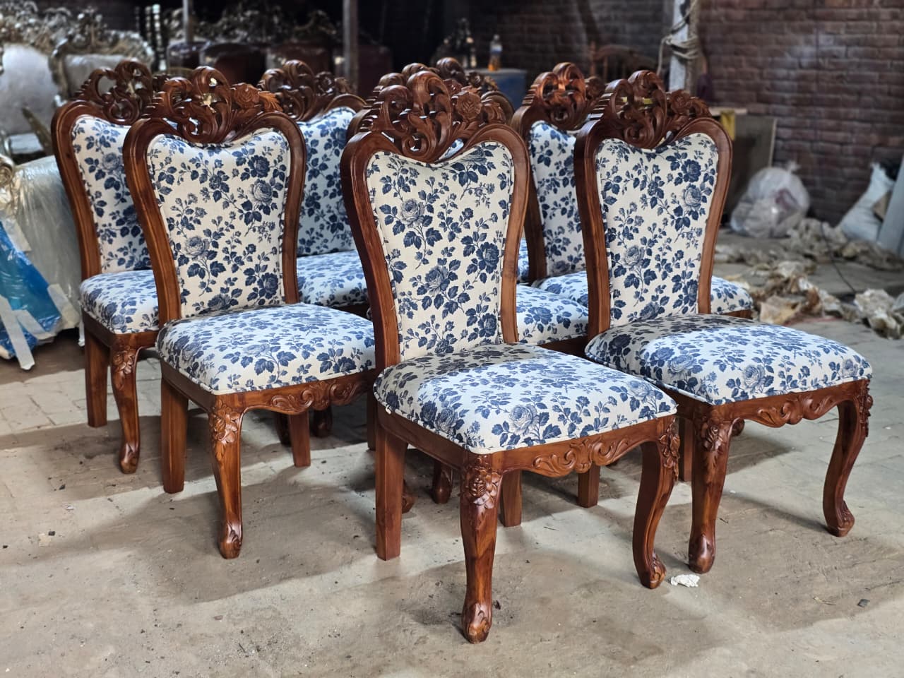Royal Hand-Carved Teakwood Dining Chair Set