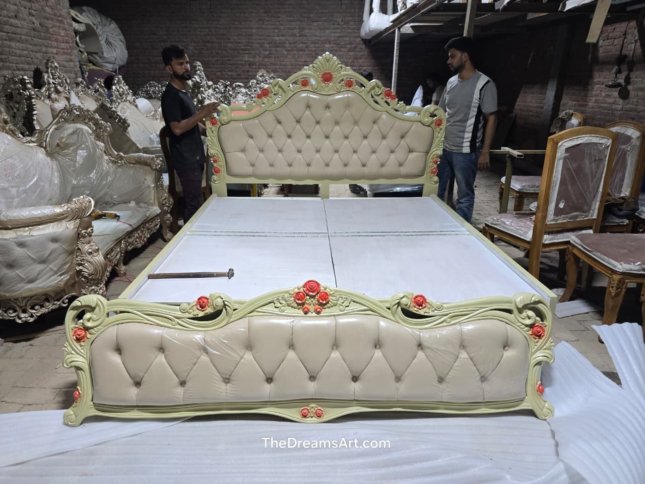 Royal Floral Upholstered Teakwood Bed Royal Floral Upholstered Teakwood Bed