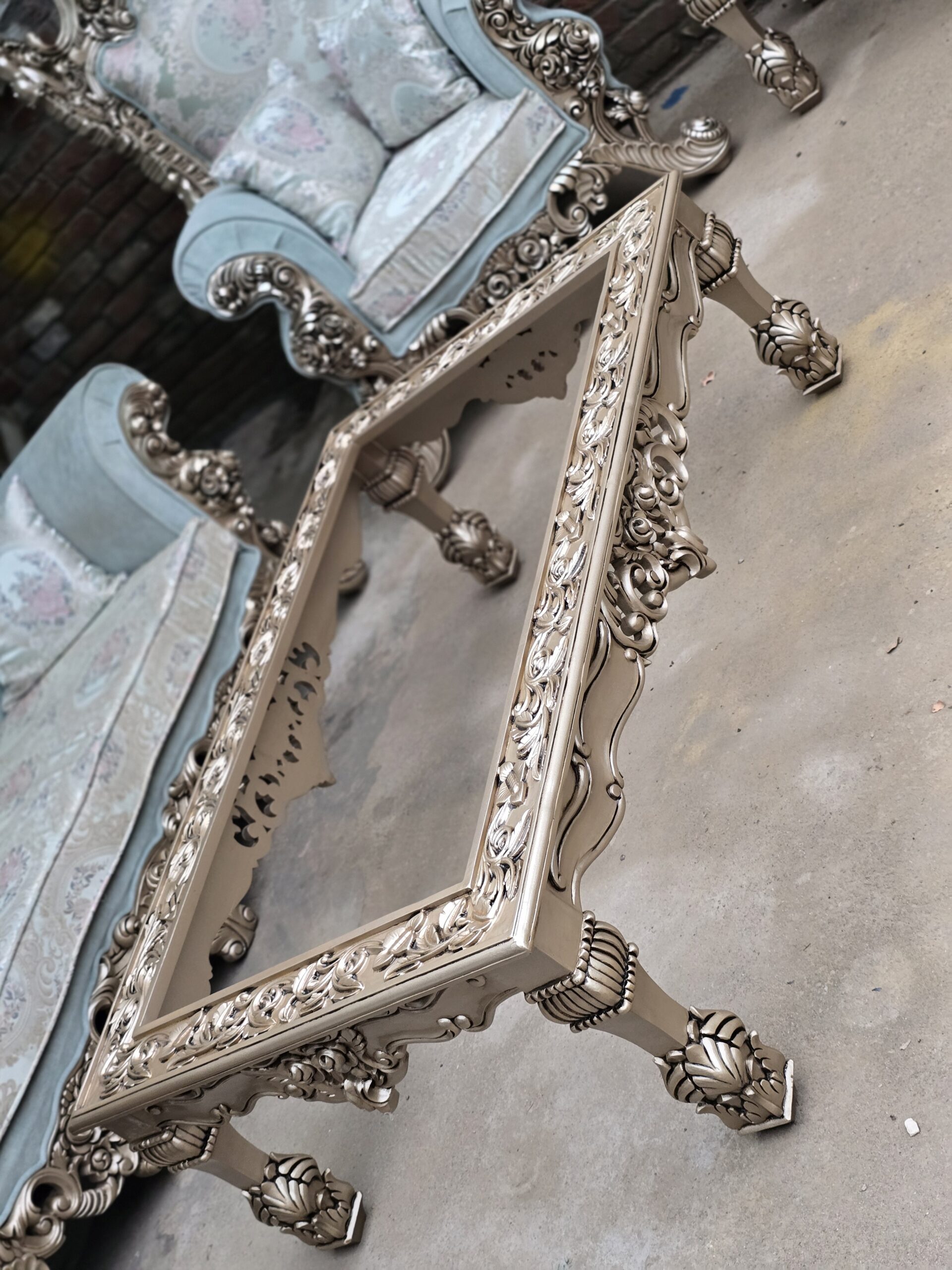 Luxury Hand-Carved Royal Sofa Set 3+1+1 with 2 Stools & Center Table Luxury Hand-Carved Royal Sofa Set 3+1+1 with 2 Stools & Center Table