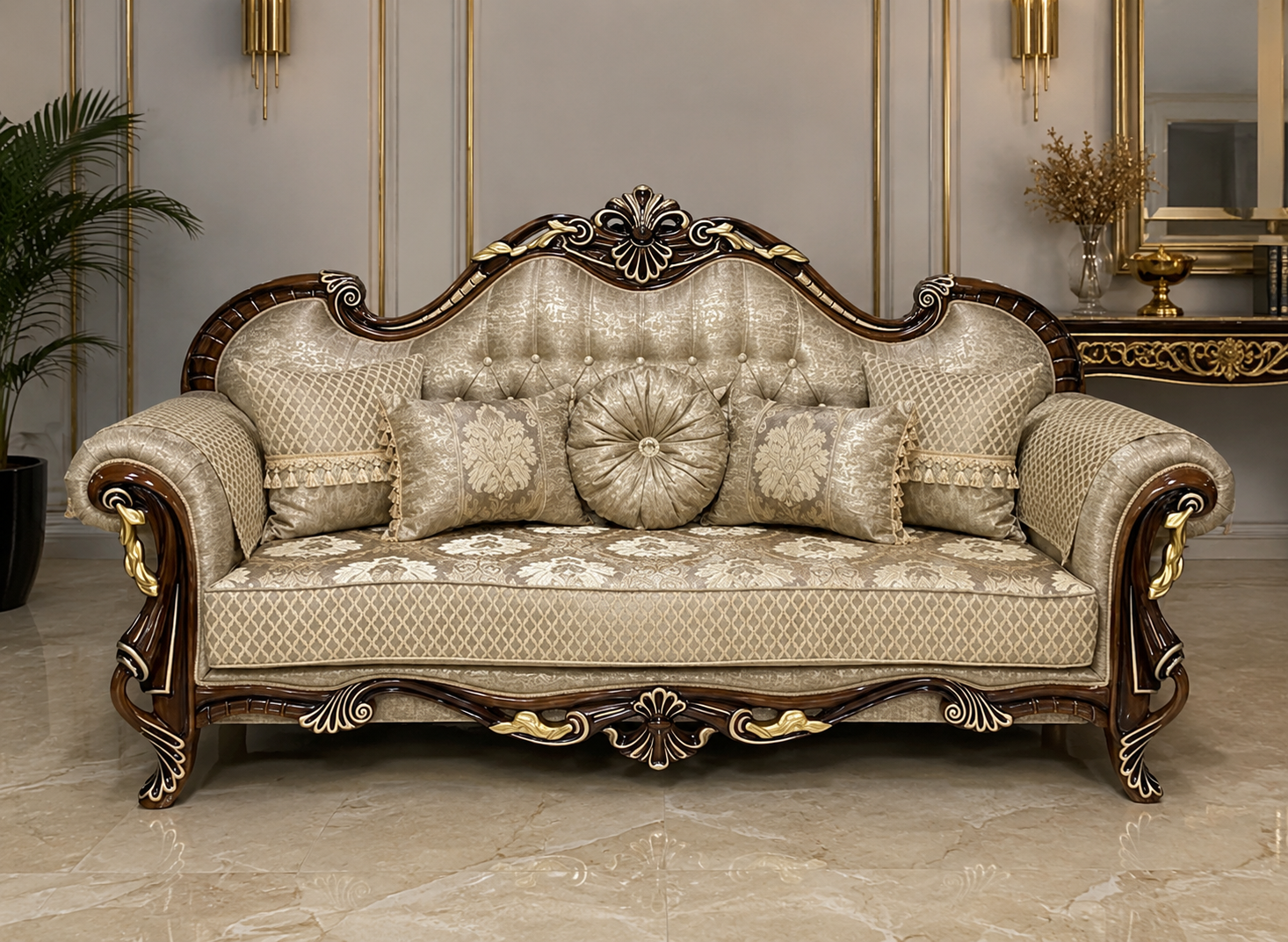 Royal Hand-Carved Teakwood Luxury Sofa