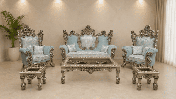 Luxury Hand-Carved Royal Sofa Set 3+1+1 with 2 Stools & Center Table Luxury Hand-Carved Royal Sofa Set 3+1+1 with 2 Stools & Center Table